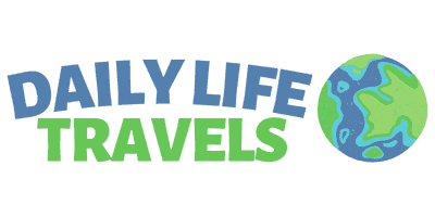 Logo with text "Daily Life Travels" in blue and green, next to an illustrated globe.