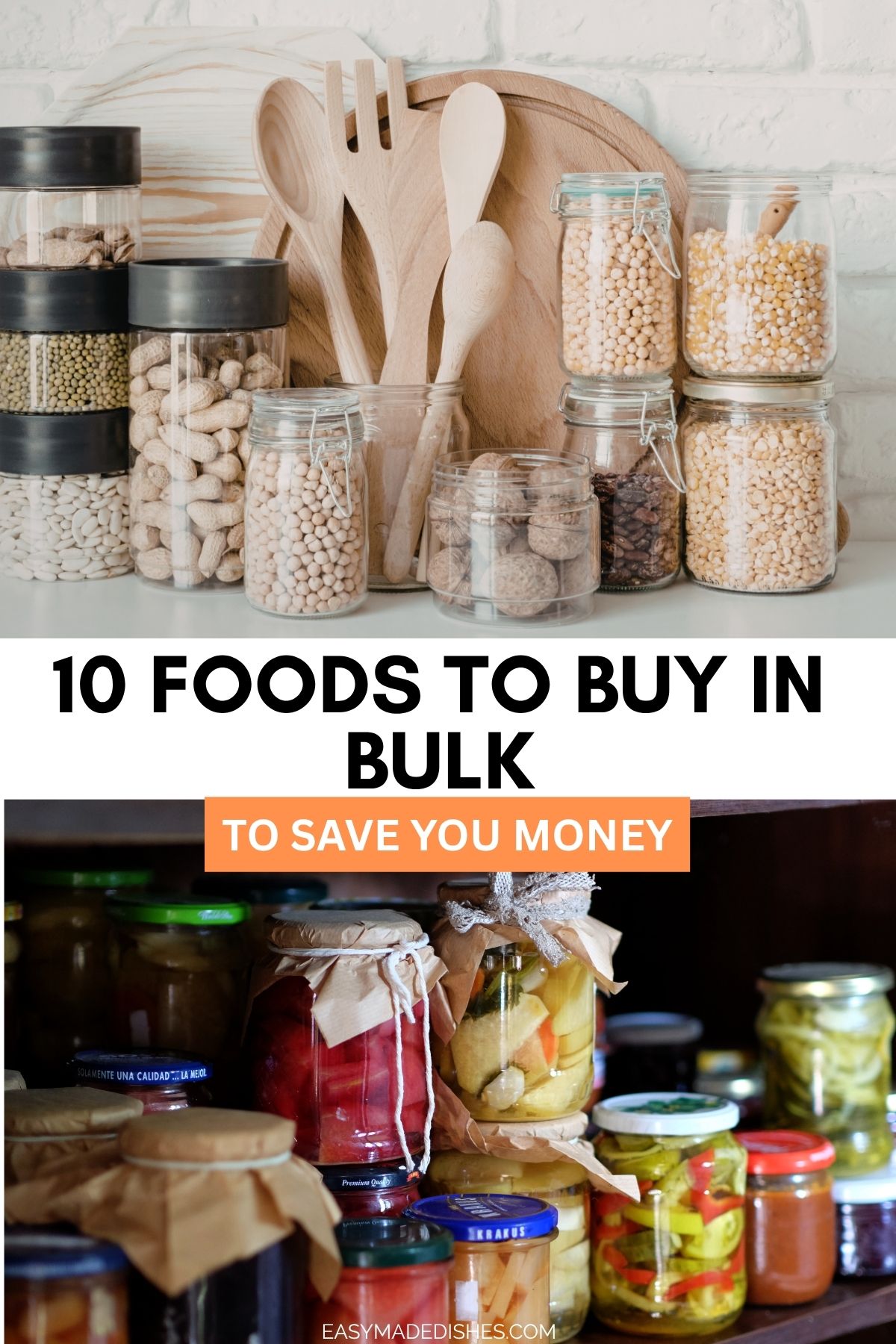 Two images of pantry staples with text between them.
