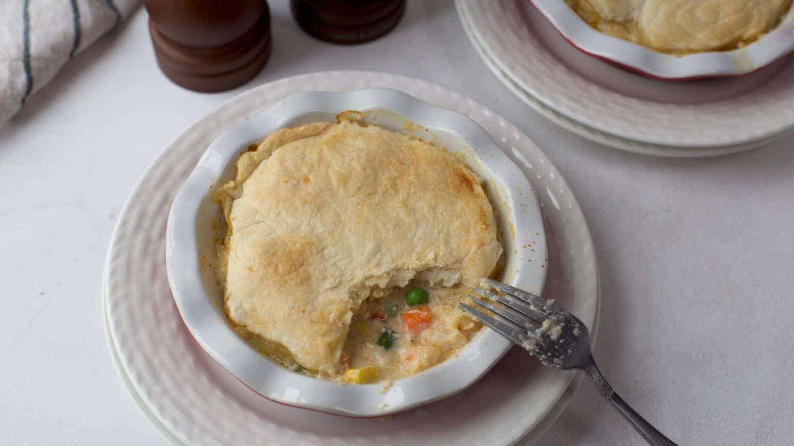 Seafood Pot Pie in small pie dish.