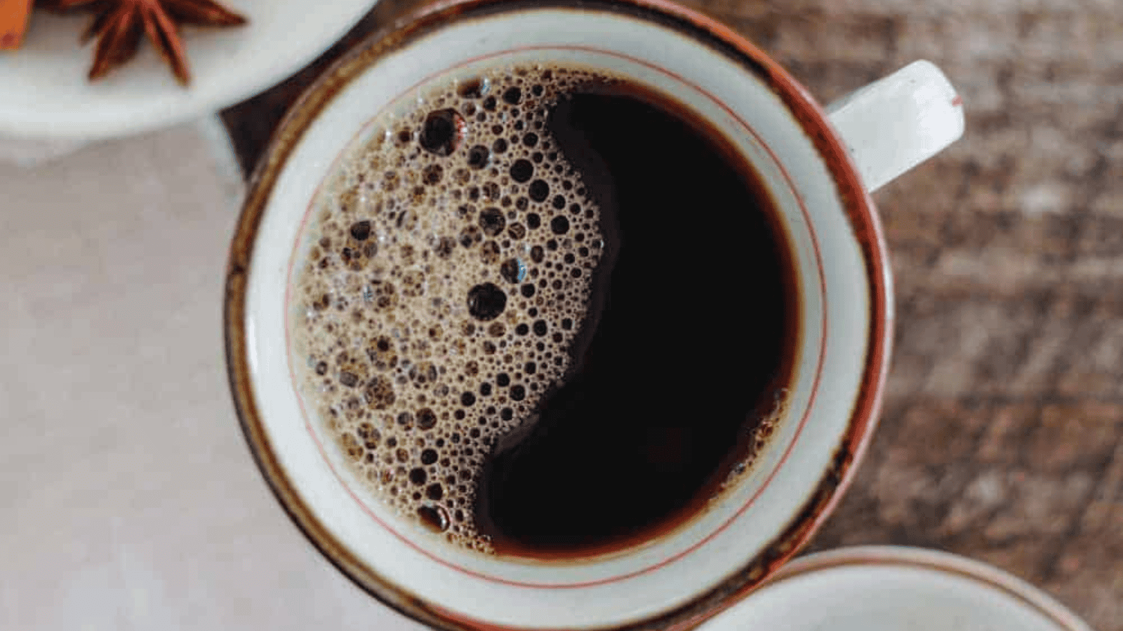 An overhead image of a cup of Chai Coffee.