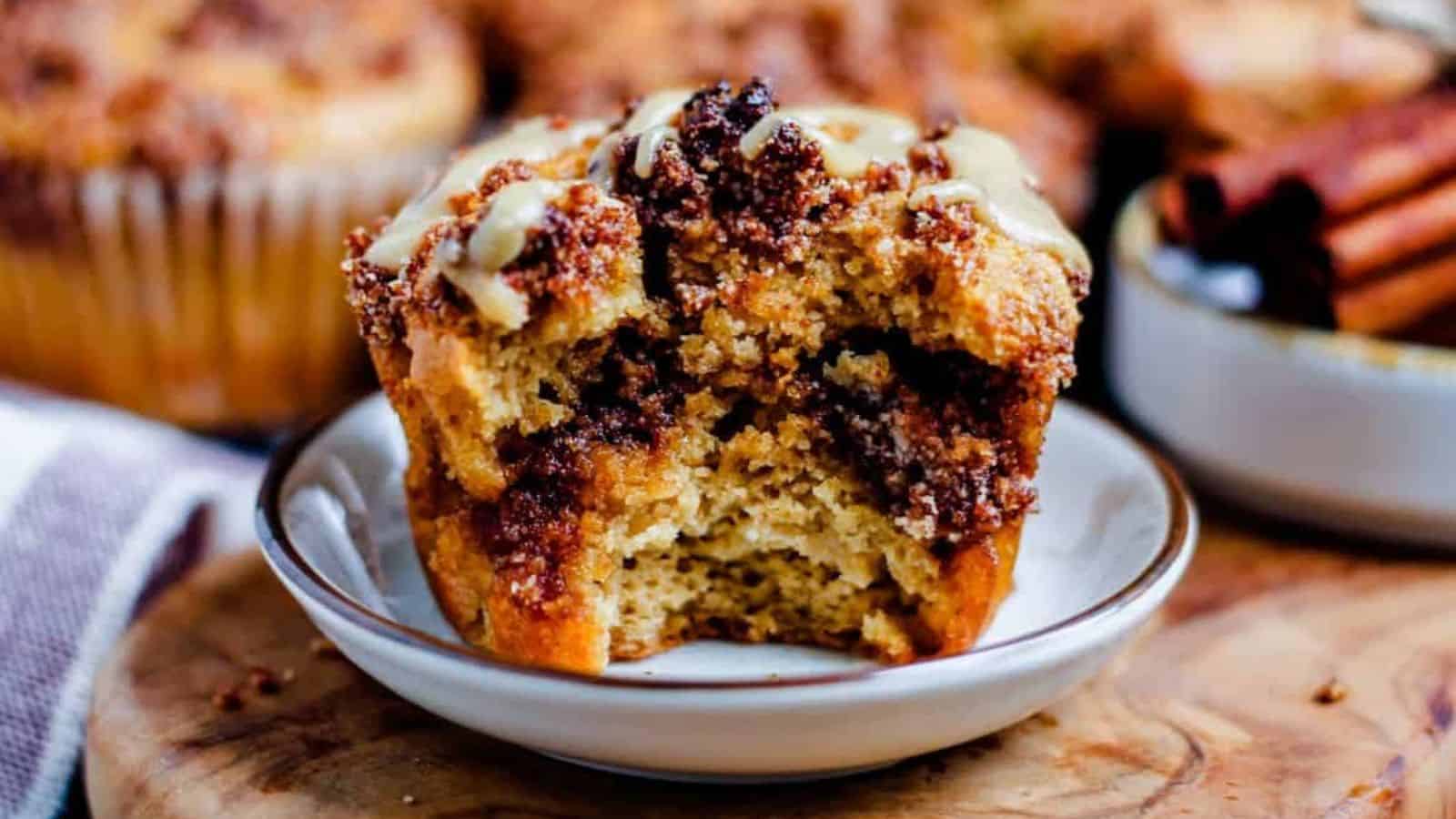 A plate of cinnamon roll muffins.
