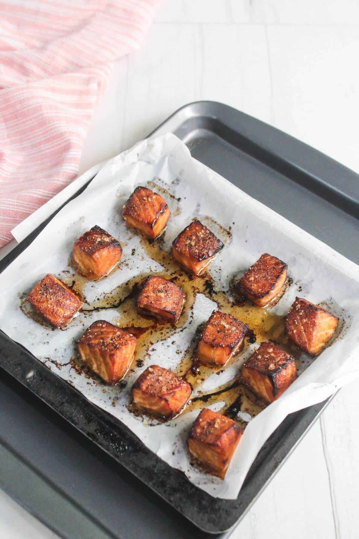 A tray of food on a white surface.