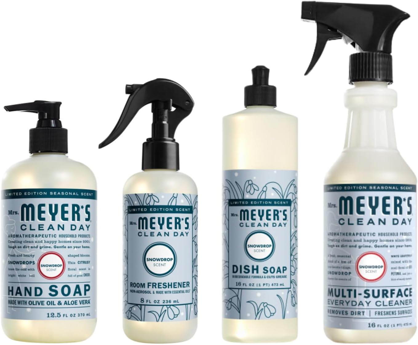Cleaning products lined up.