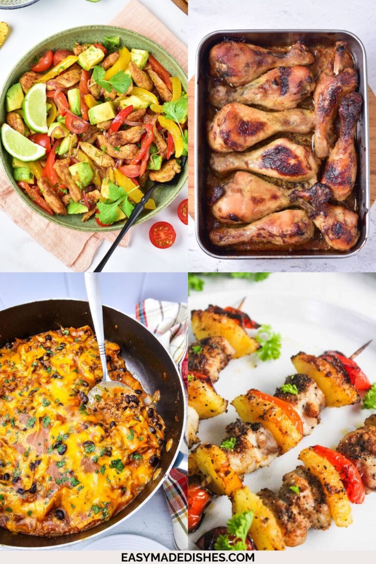 Four images of easy, healthy dinners.