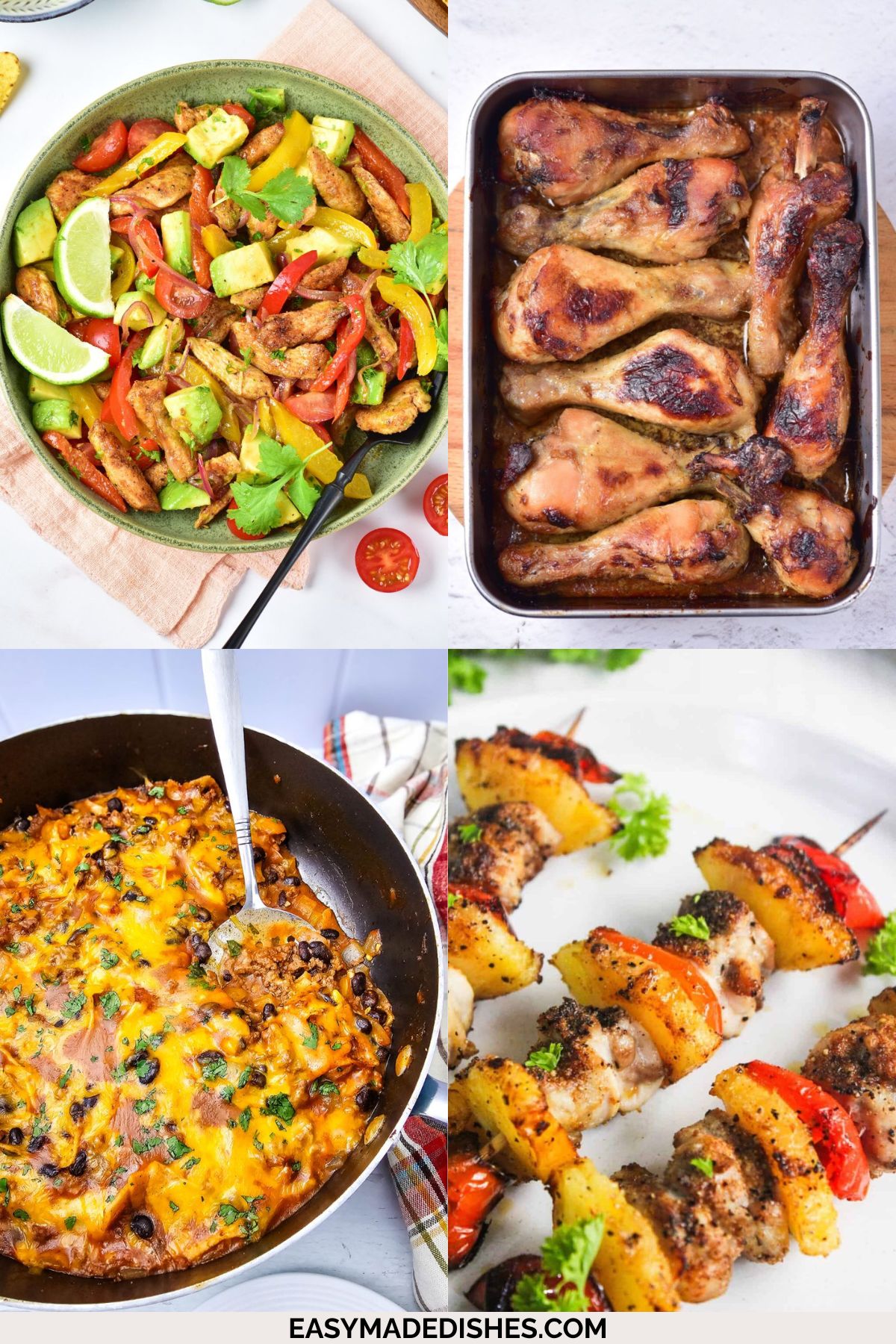 Four images of easy, healthy dinners.
