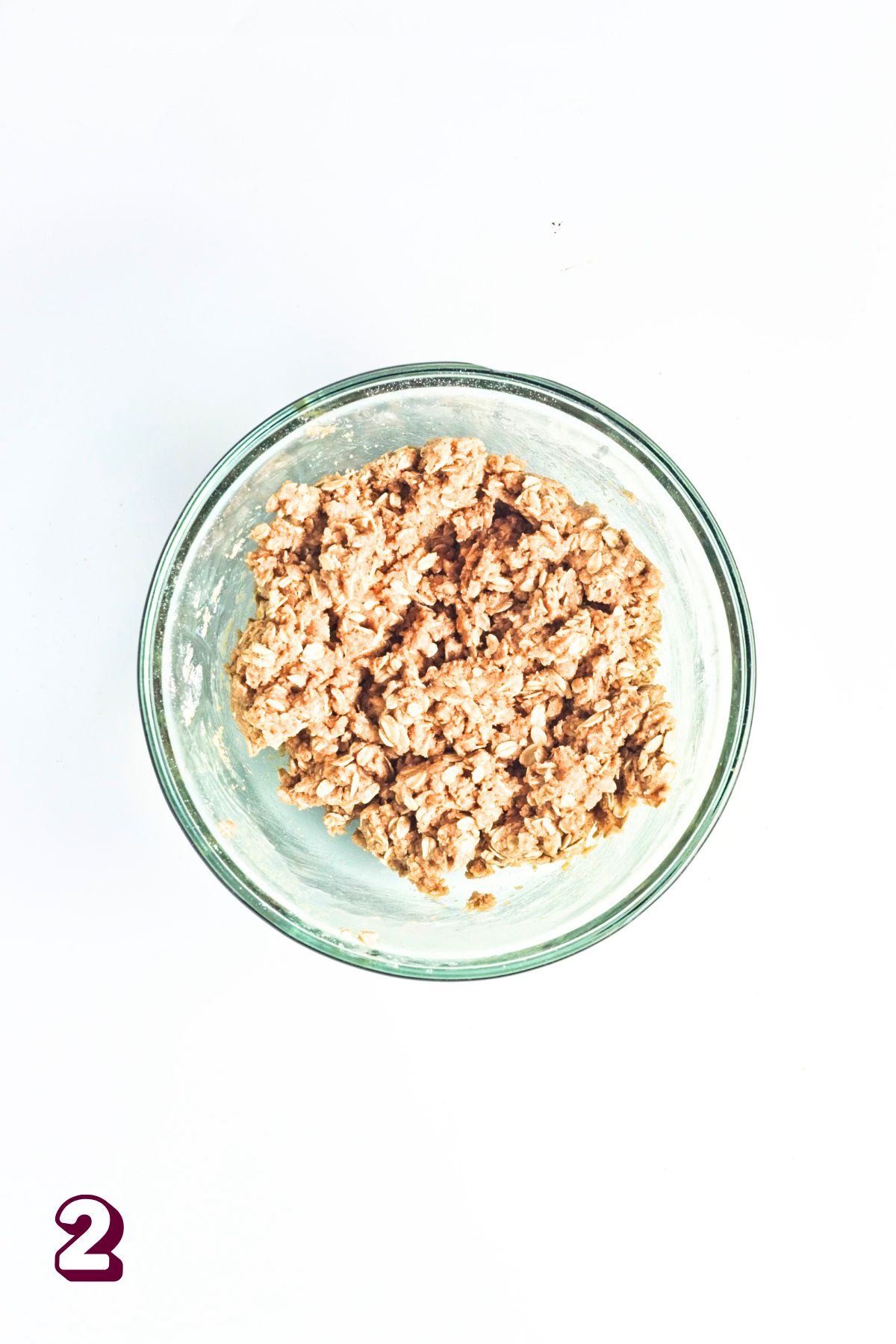 Oatmeal crumble in a glass bowl.