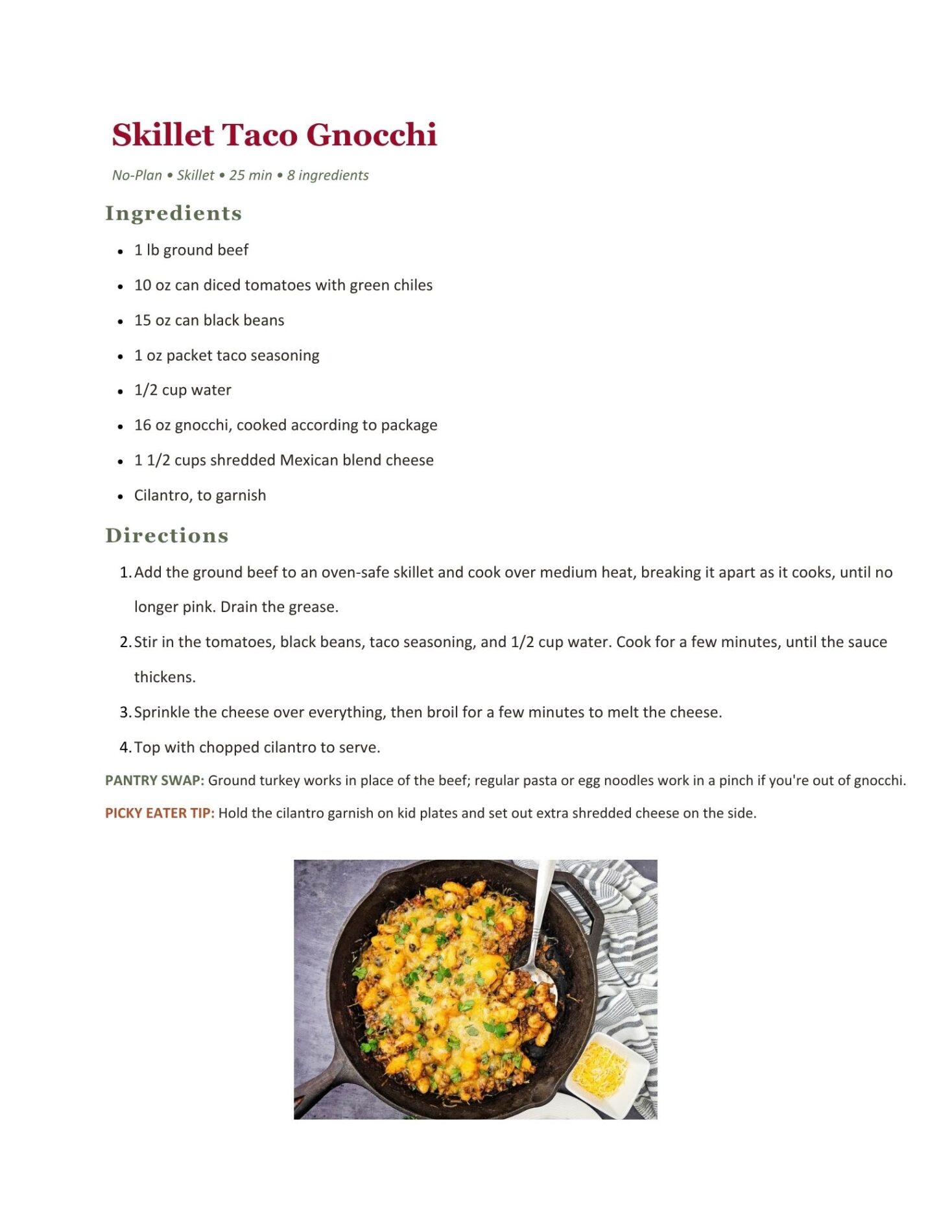 Image of recipe with text and image.