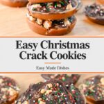 two images of Christmas crack cookies stacked on top of one another.